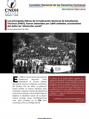 Los principales líderes de la Federación Nacional de Estudiantes Técnicos (FNET), fueron detenidos por 1,800 soldados, acusándolos del delito de “disolución social”