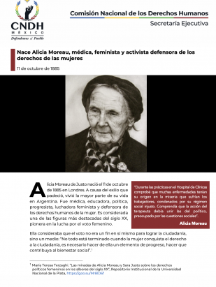 Nace Alicia Moreau, médica, feminista y activista defensora de los derechos de las mujeres