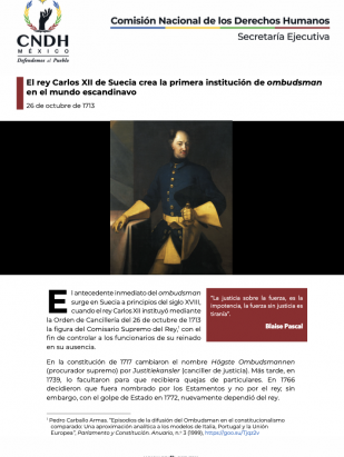El rey Carlos XII de Suecia crea la primera institución de ombudsman en el mundo escandinavo