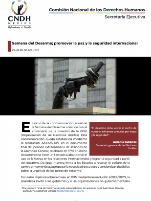 Semana del Desarme; promover la paz y la seguridad internacional