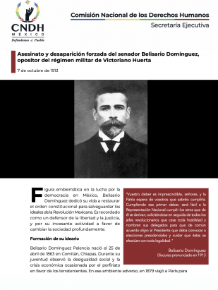 Asesinato y desaparición forzada del senador Belisario Domínguez, opositor del régimen militar de Victoriano Huerta