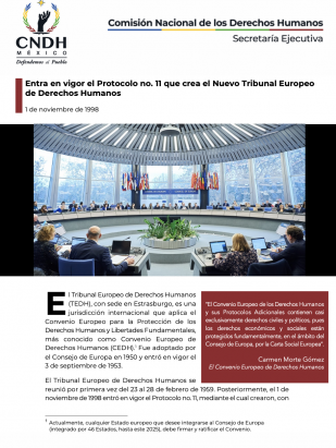Entra en vigor el Protocolo no. 11 que crea el Nuevo Tribunal Europeo de Derechos Humanos