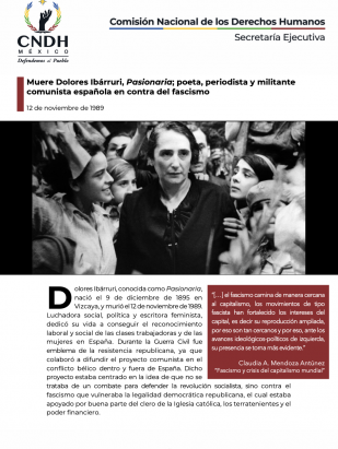 Muere Dolores Ibárruri, Pasionaria; poeta, periodista y militante comunista española en contra del fascismo