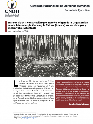 Entra en vigor la constitución que marcó el origen de la Organización para la Educación, la Ciencia y la Cultura (Unesco) en pro de la paz y el desarrollo sustentable