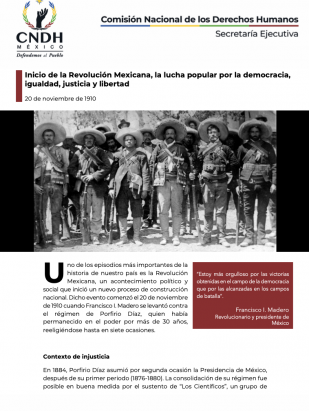 Inicio de la Revolución Mexicana, la lucha popular por la democracia, igualdad, justicia y libertad