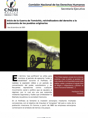 Inicio de la Guerra de Tomóchic, reivindicadora del derecho a la autonomía de los pueblos originarios
