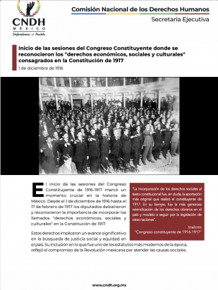 Inicio de las sesiones del Congreso Constituyente donde se reconocieron los "derechos económicos, sociales y culturales" consagrados en la Constitución de 1917