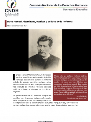 Nace Manuel Altamirano, escritor y político de la Reforma