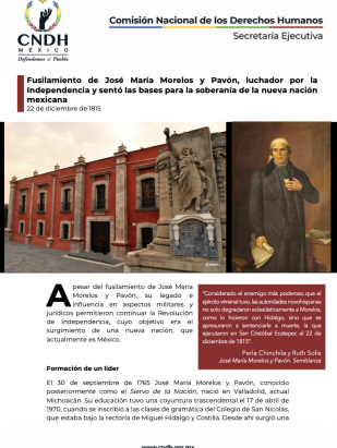 Fusilamiento de José María Morelos y Pavón, luchador por la Independencia y sentó las bases para la soberanía de la nueva nación mexicana