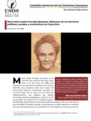 Nace María Isabel Carvajal Quesada, defensora de los derechos políticos, sociales y económicos en Costa Rica