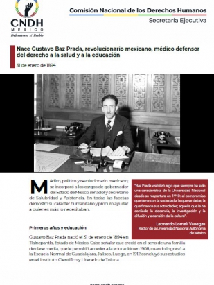 Nace Gustavo Baz Prada, revolucionario mexicano, médico defensor del derecho a la salud y a la educación