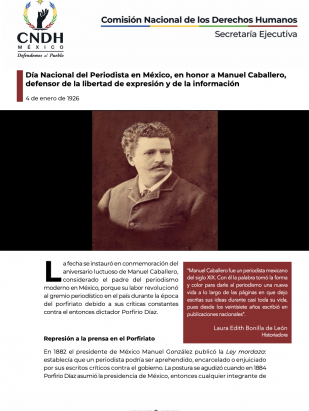 Día Nacional del Periodista en México, en honor a Manuel Caballero, defensor de la libertad de expresión y de la información