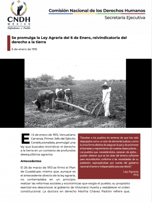 Se promulga la Ley Agraria del 6 de Enero, reivindicatoria del derecho a la tierra