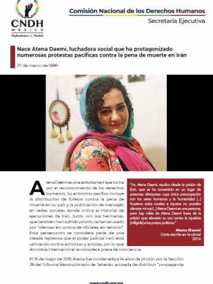 Nace Atena Daemi, luchadora social que ha protagonizado numerosas protestas pacíficas contra la pena de muerte en Irán