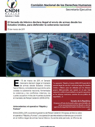 El Senado de México declara ilegal el envío de armas desde los Estados Unidos, para defender la soberanía nacional