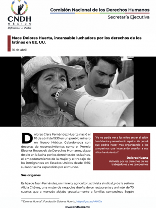 Nace Dolores Huerta, incansable luchadora por los derechos de los latinos en EE. UU.