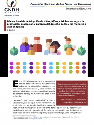 Día Nacional de la Adopción de Niñas, Niños y Adolescentes, por la promoción, protección y garantía del derecho de las y los menores a vivir en familia